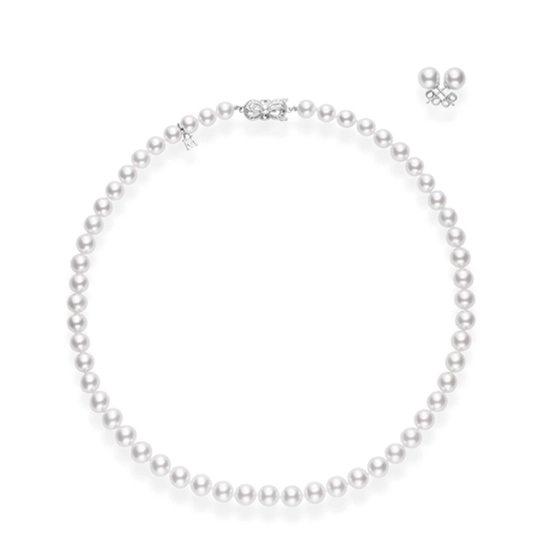 Everyday Essential 6-7mm A1 Akoya Pearl Necklace and Stud Earring Set in 18K White Gold, 18"