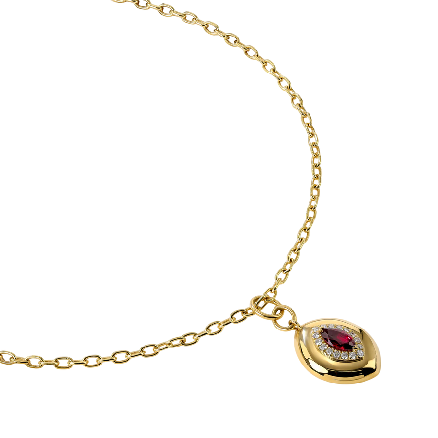 Heirloomed 0.52ct Marquise Ruby and 0.14ct Diamond Pendant in 18K Yellow Gold, 18" chain