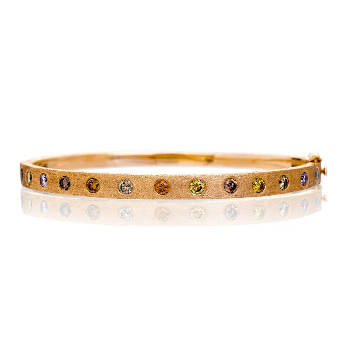 Dunes 1.50ct Multi Color Diamond Hinged Bangle in 18K Yellow Gold