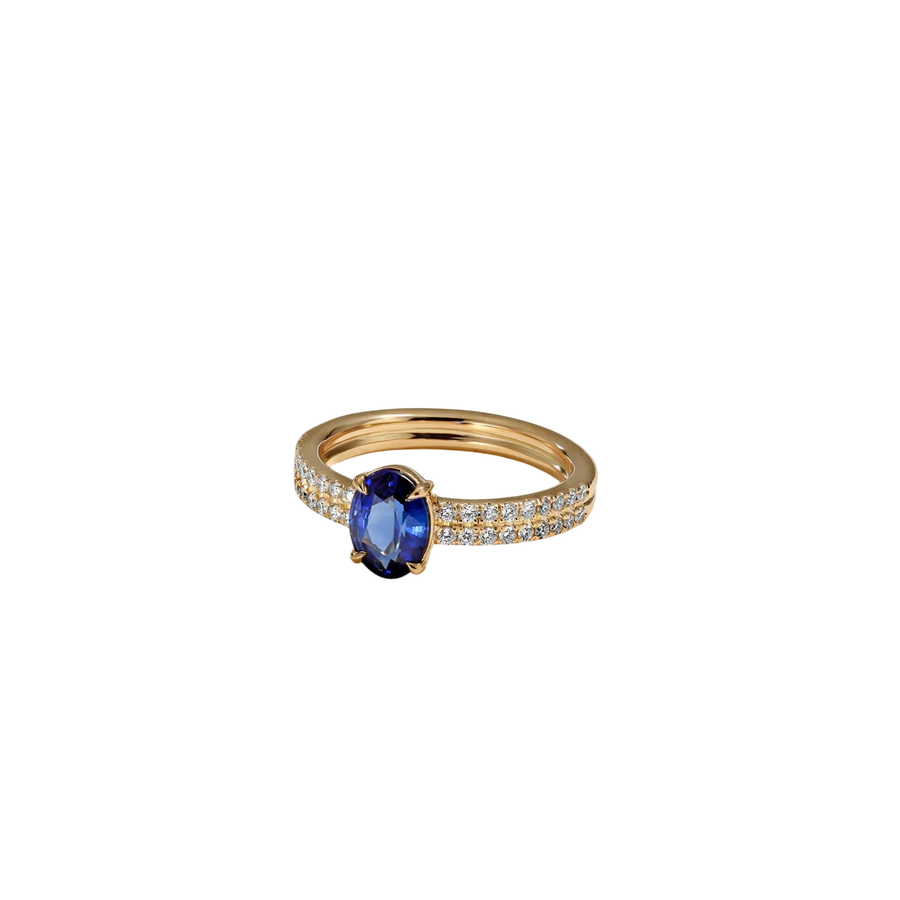 1.16ct Oval Sapphire and 0.31ct Diamond Ring in 18K Yellow Gold, size 6.5
