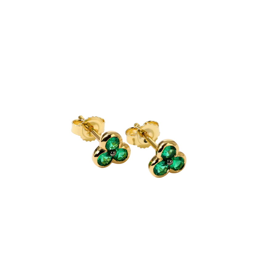 Trinity 0.31ct Emerald Stud Earrings in 18K Yellow Gold
