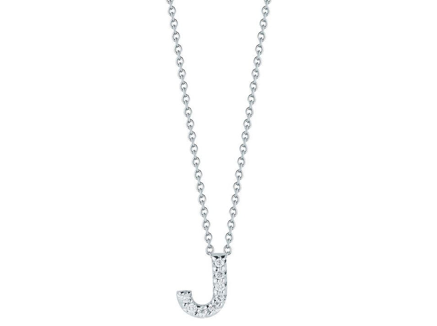 Tiny Treasures 0.04ct Diamond Love Letter "J" Pendant in 18K White Gold on 16-18" Chain