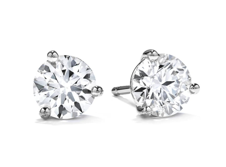 3.03ct Fire & Ice Round Brilliant Diamond and 3 Prong Stud Earrings in 18K White Gold