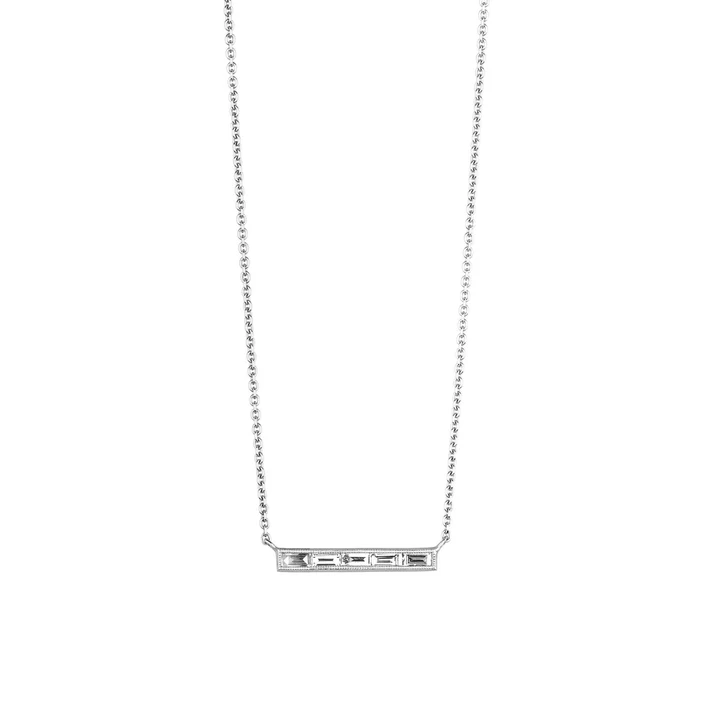 Silhouette 0.22ct Baguette Diamond 5 Stone Pendant Necklace in 18K White Gold, 16-18" chain