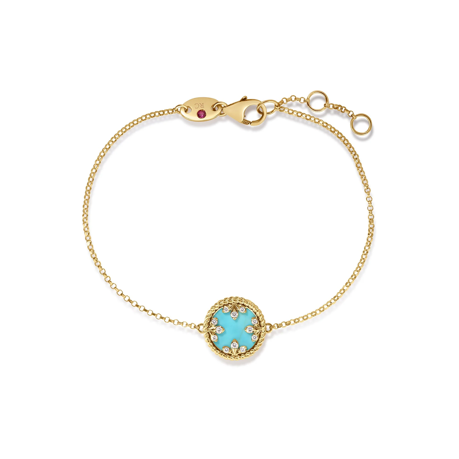 Venetian Medallion 0.05ct Diamond, 2.00ct Turquoise and Mother of Pearl Bracelet in 18K Yellow Gold
