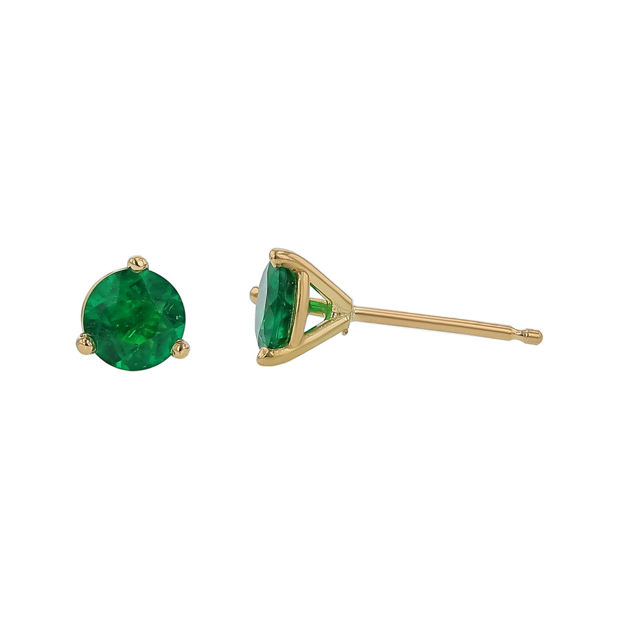 0.71ct Colombian Emerald 4.9mm Stud Earrings in 18K Yellow Gold