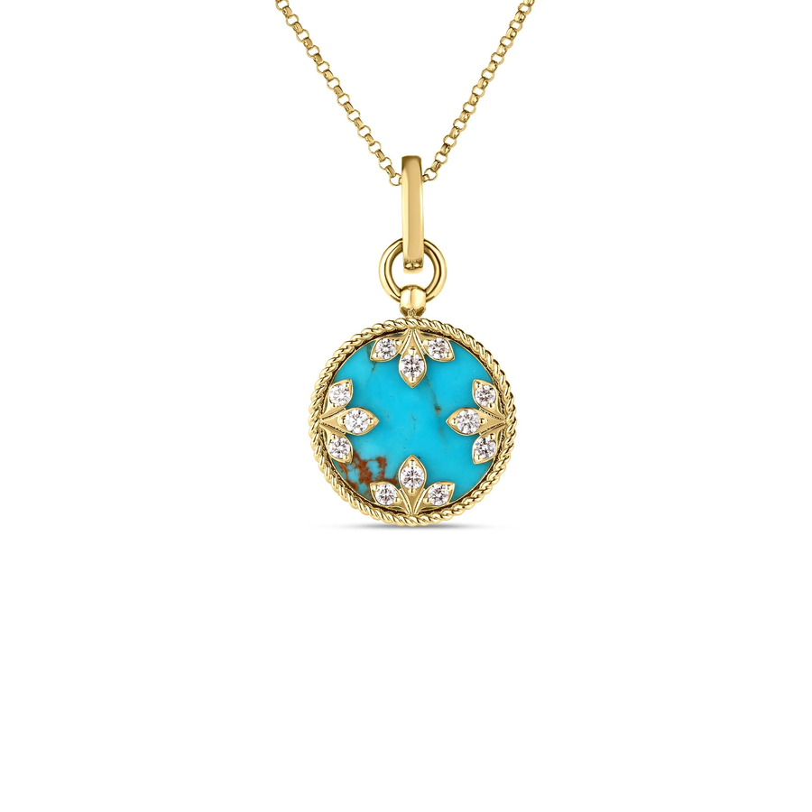 Venetian Princess 0.29ct Diamond and 4.80ct Turquoise Pendant in 18K Yellow Gold, on 18" chain