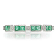 Square Emerald and Diamond Wedding Band