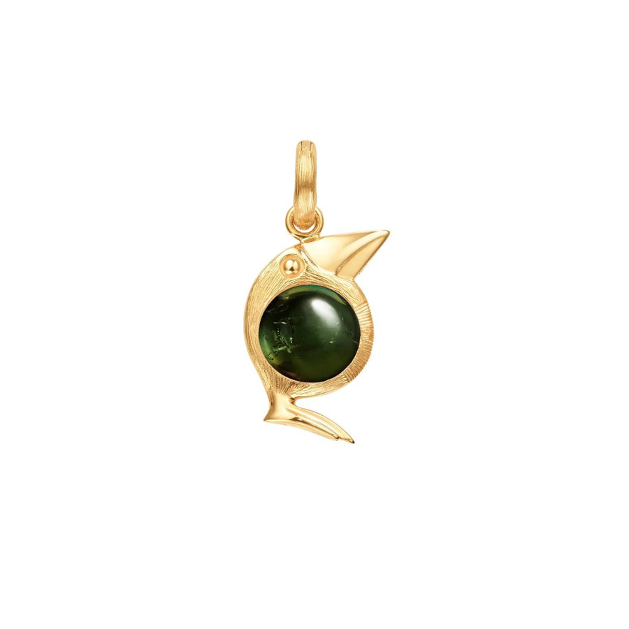 Bird Family Cabochon Tourmaline Charm in 18K Yellow Gold, without chain