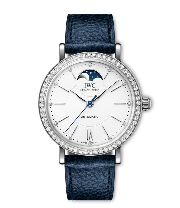 37mm Portofino Moonphase Watch With White Dial in Stainless Steel, Strap