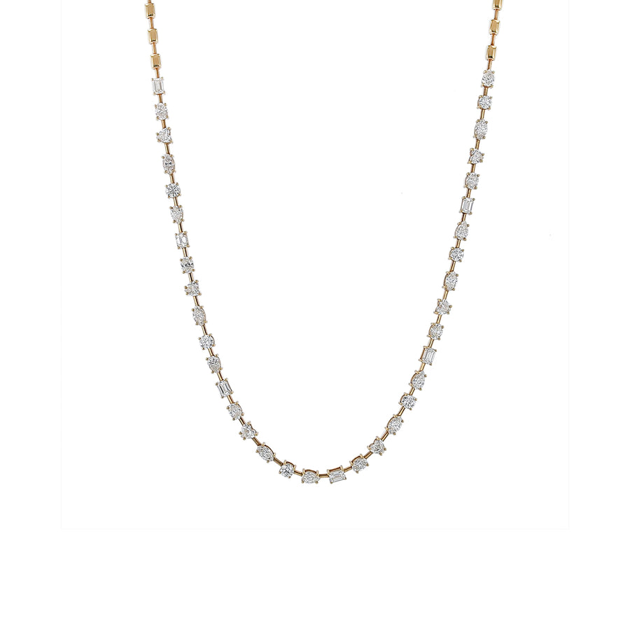 8.79ct Mixed Shape Diamond Bar Necklace in 18K Yellow Gold, 16"