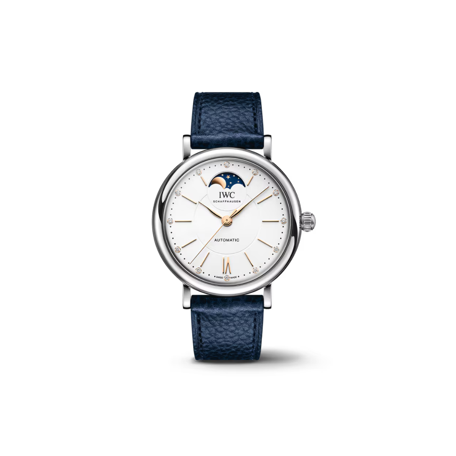 37mm Portofino Automatic Moon Phase Watch with Silver Plated Dial in Stainless Steel, Strap