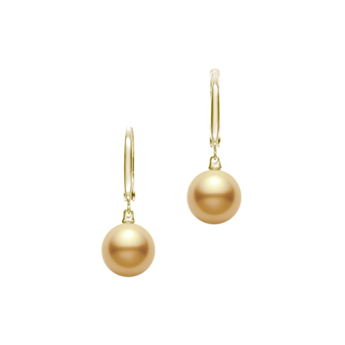 10mm A+ Golden South Sea Pearl Drop Earrings in 18K Yellow Gold