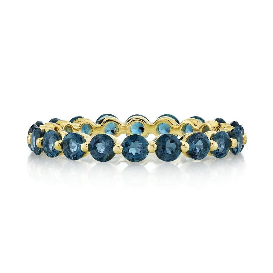 1.95ct Round London Blue Topaz Eternity Band in 18K Yellow Gold, size 7