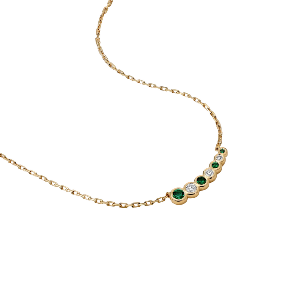 Bubbly 0.17ct Emerald and 0.13ct Diamond Curved Necklace in 18K Yellow Gold