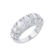 3.23ct Pear Shape, Round and Emerald Cut Diamond Dome Ring 18K White Gold, size 6.5