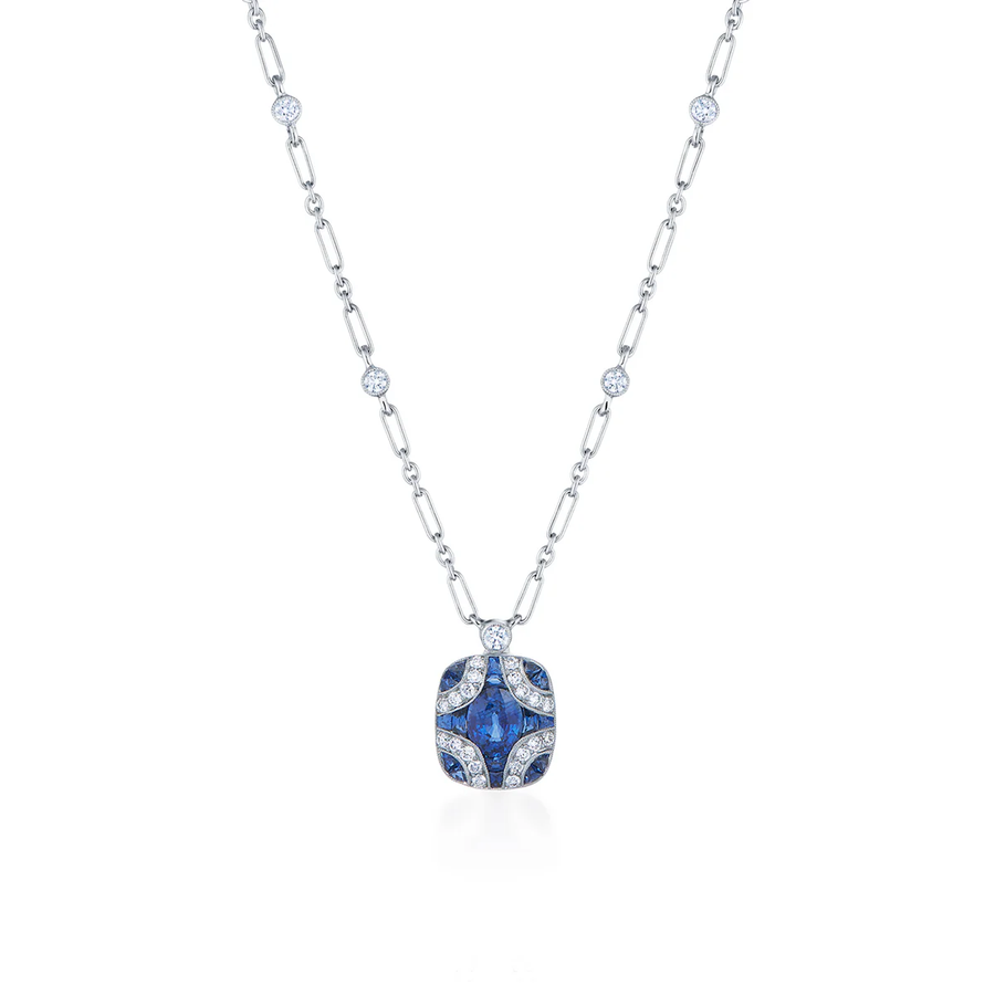 Argyle 1.33ct Sapphire and 0.26ct Diamond Necklace in 18K White Gold, 18"