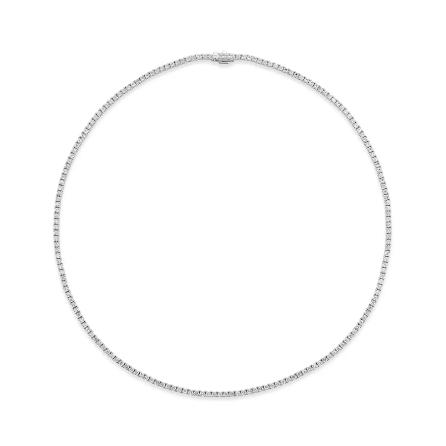 9.56ct Round Brilliant Diamond Tennis Necklace in 18K White Gold, 17"