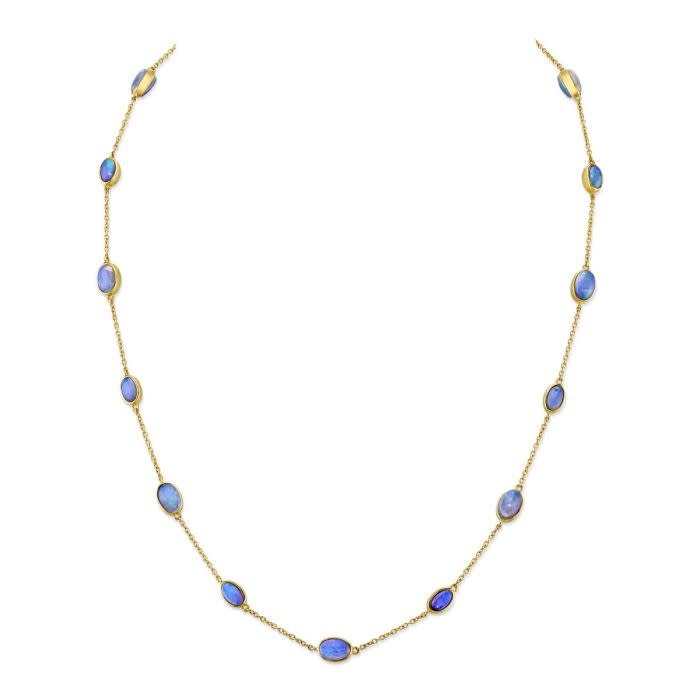 7.27ct Ethiopian Opal Stations Necklace in 18K Yellow Gold, 18in