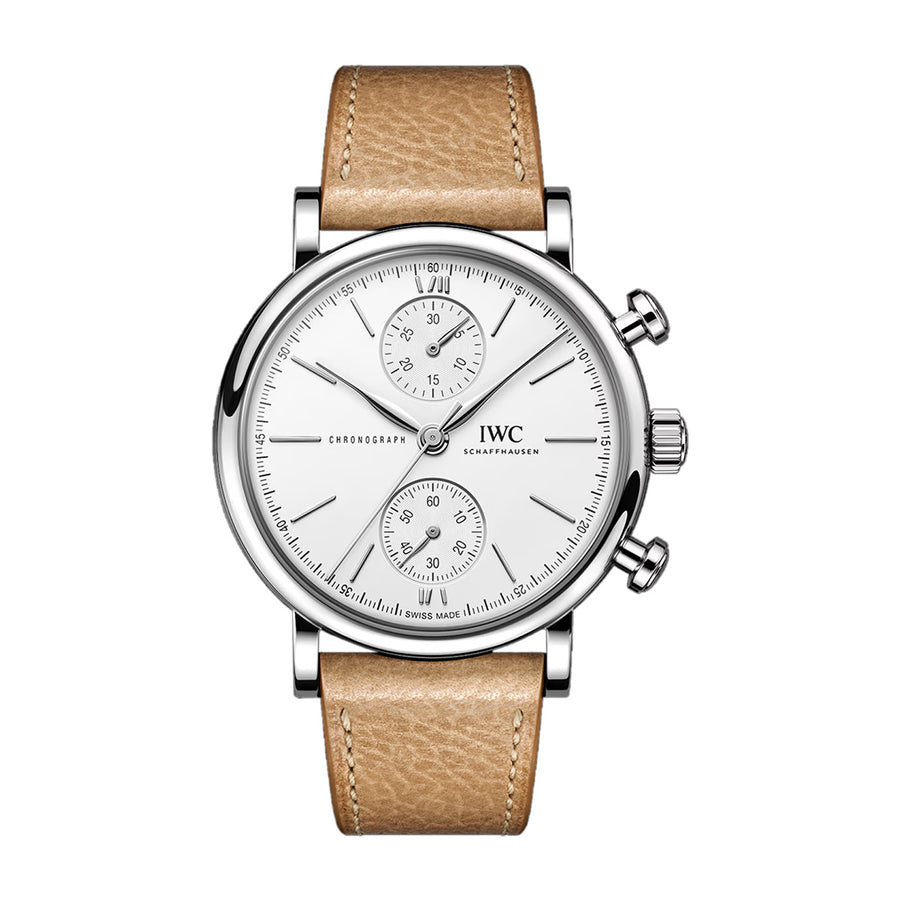 39mm Portofino Chronograph Watch with White Dial in Stainless Steel, Strap