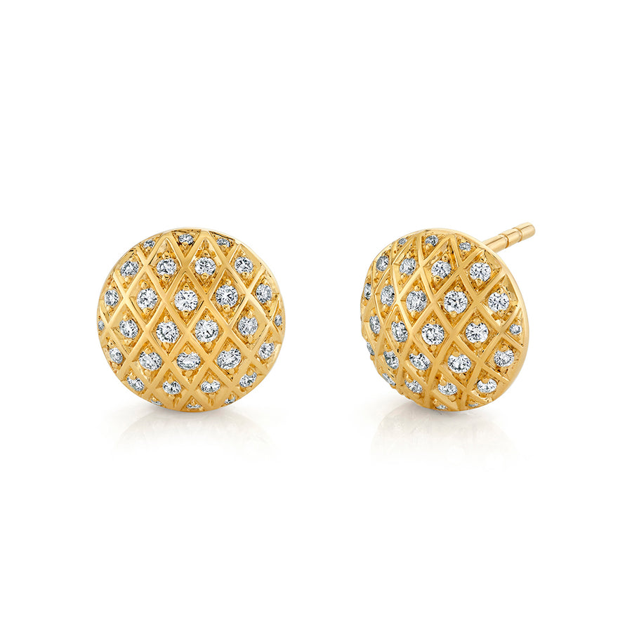 Criss Cross Artisan Pave 0.50ct Diamond Studs in 18K Yellow Gold, 12mm