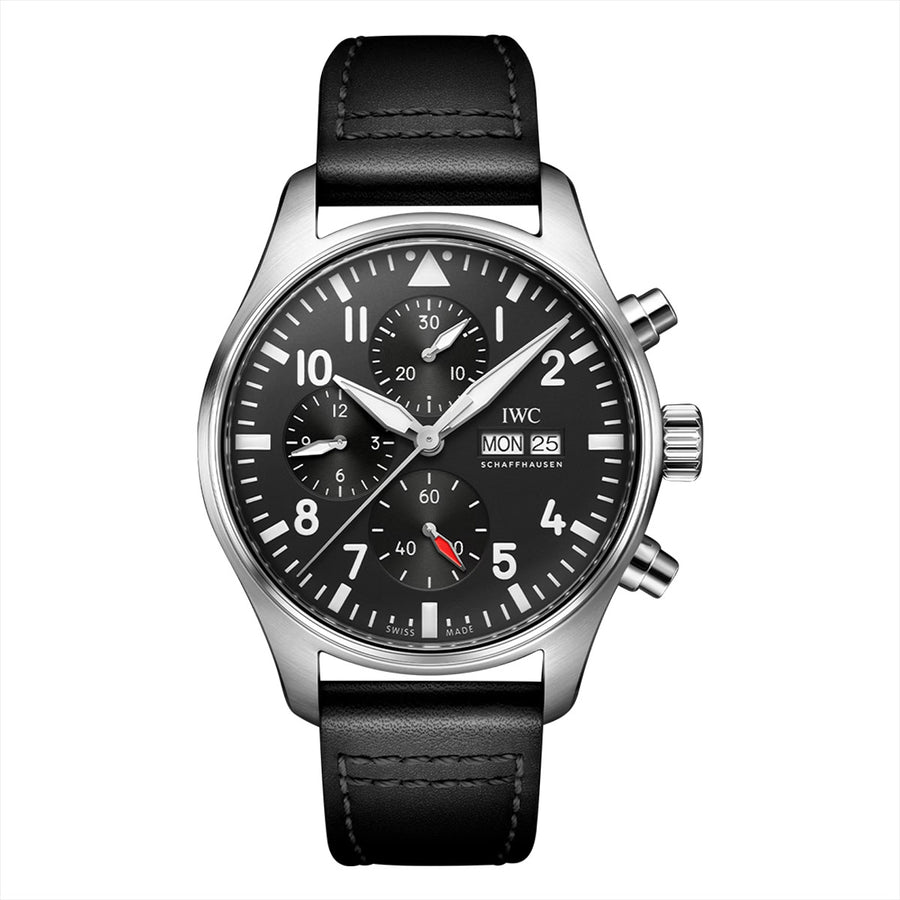 43mm Pilot's Chronograph Watch with Black Dial in Stainless Steel, Strap
