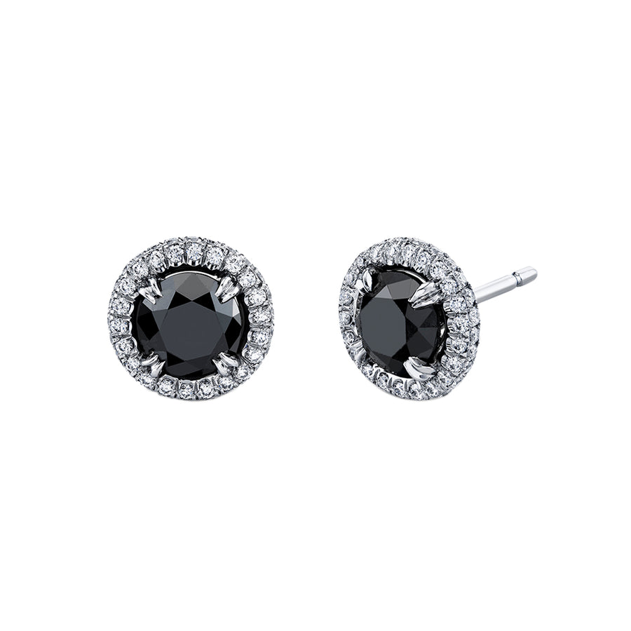 PLATINUM 2 ROUND BLACK DIAMONDS= 1.78CTS (TREATED), DIAMOND MELEE= 0.31CTS I/VS1 HALO EARSTUDS