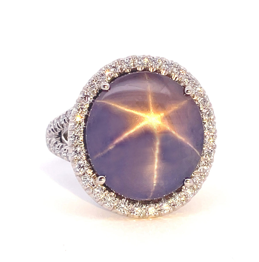 12.55 Purple Star Sapphire and 0.66ct Diamond Ring in Platinum