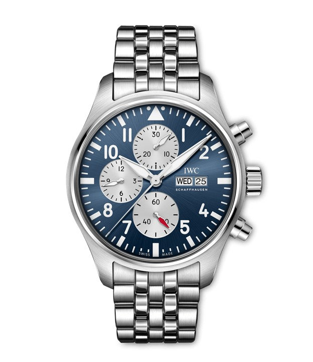 43mm Pilot's Watch Chronograph Laureus with Blue Dial in Stainless Steel, Bracelet