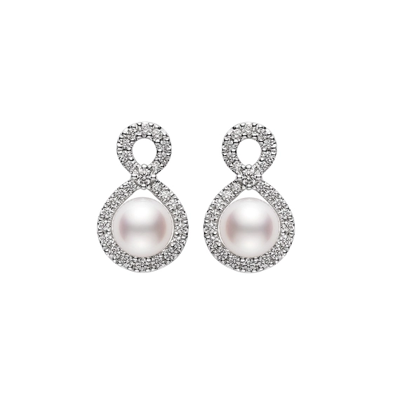 Ruyi 6.5mm A+ Akoya Pearl and 0.22ct Diamond Stud Earrings in 18K White Gold