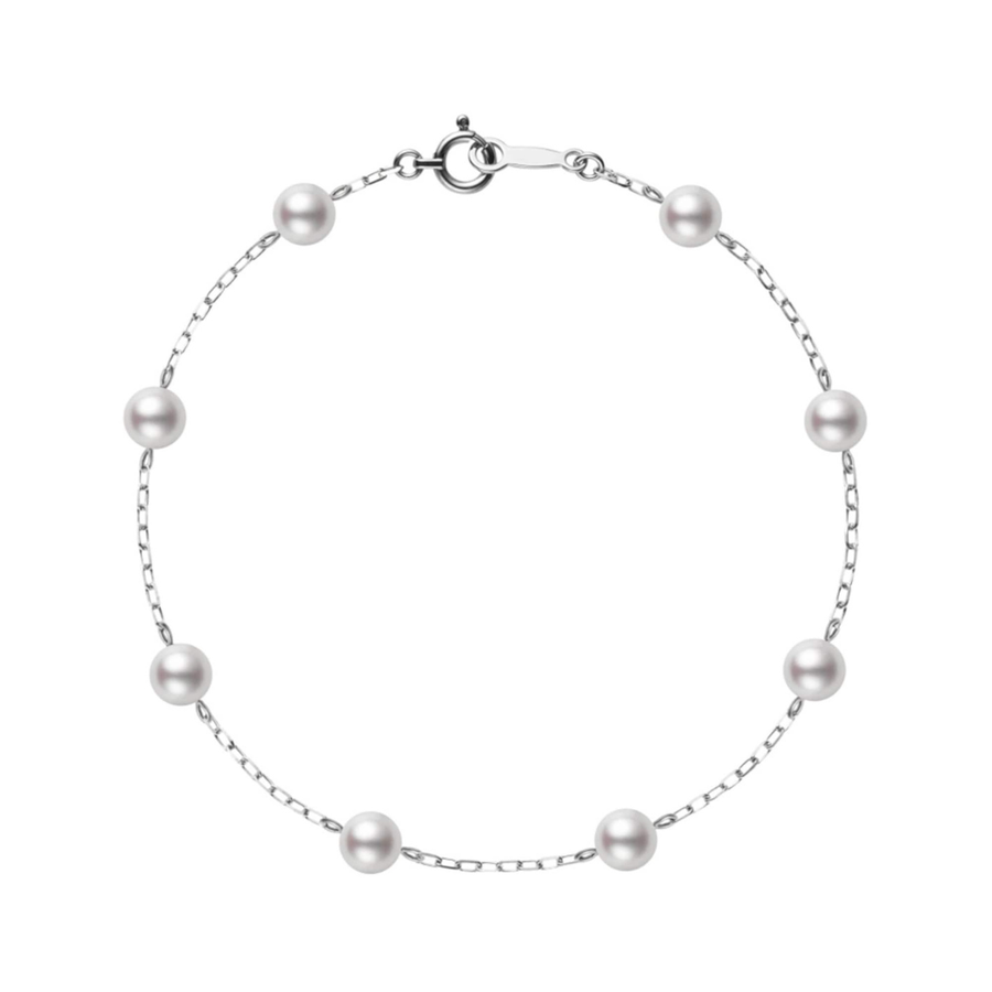 5.5-6mm Akoya Cultured Pearl 8 Station Bracelet in 18K White Gold, 7"