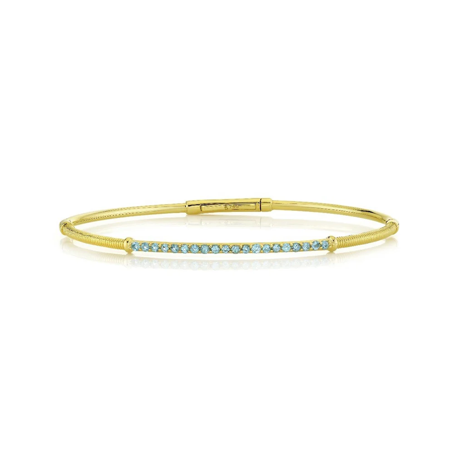 0.55ct Swiss Blue Topaz Bangle Bracelet in 18K Yellow Gold, size 6.5
