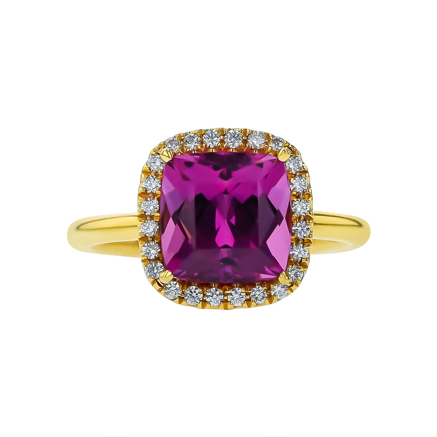 4.37ct Cushion Rhodolite Garnet and 0.22ct Diamond Ring in 20K Rose Gold, Size 6.5