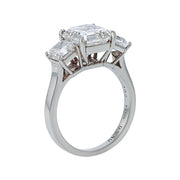 3.02ct Asscher Cut Diamond and 1.54ct Asscher Cut Diamonds 3 Stone Ring in Platinum