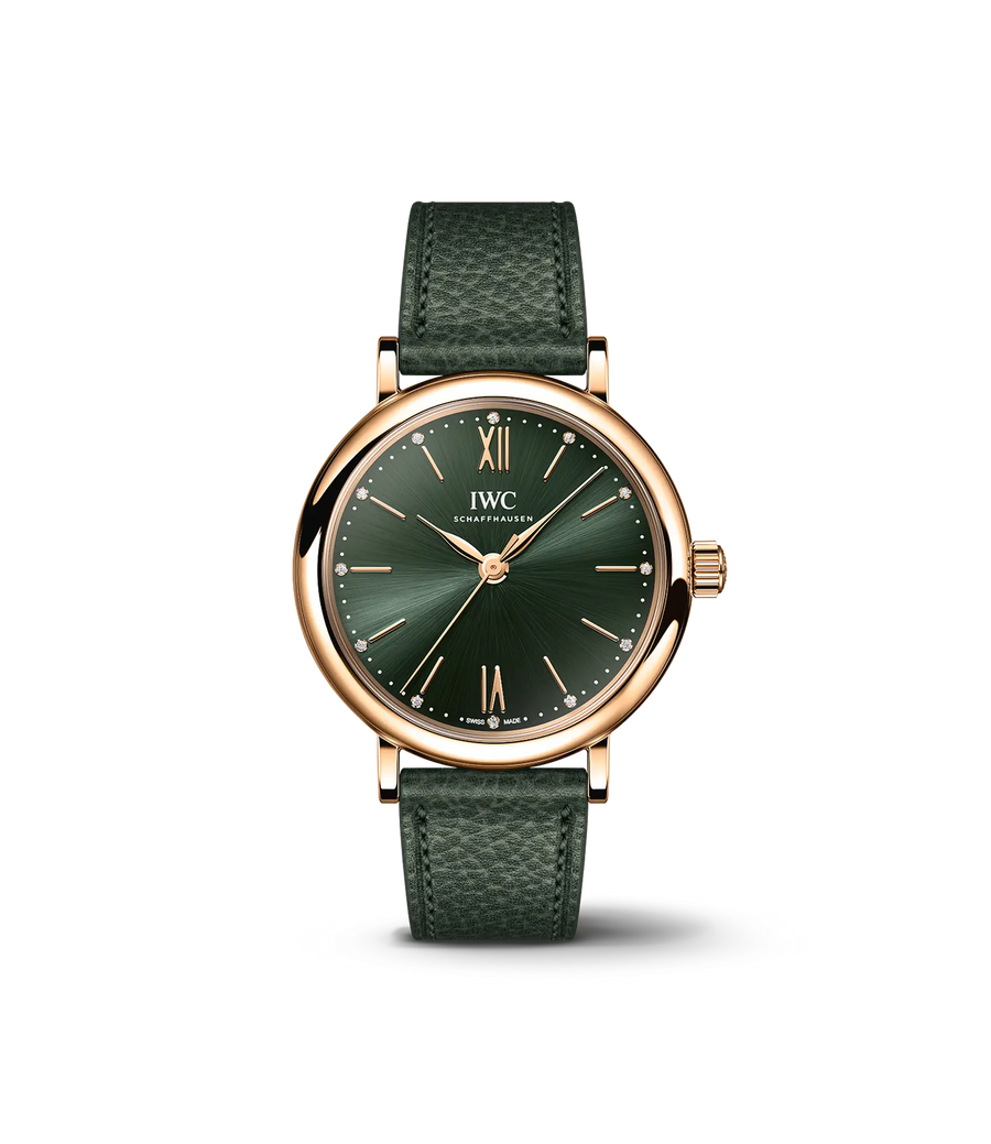 34mm Portofino Automatic Watch with Green Dial, Strap