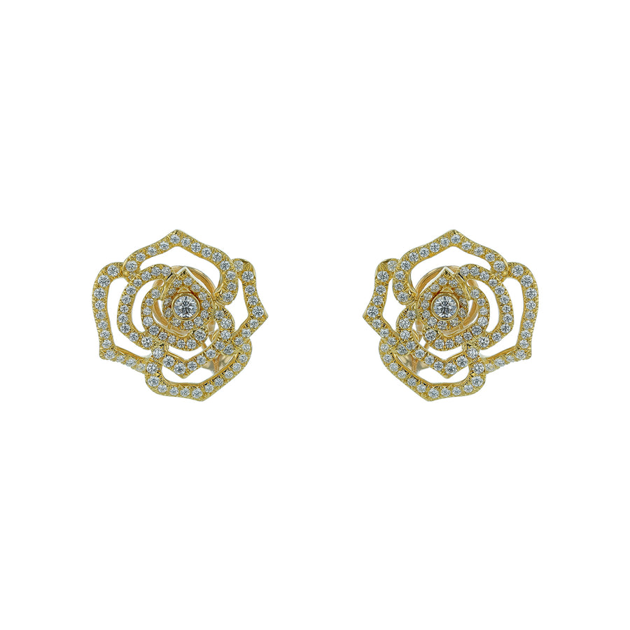 2.60ct Round Diamond Rose Earrings in 18K Yellow Gold
