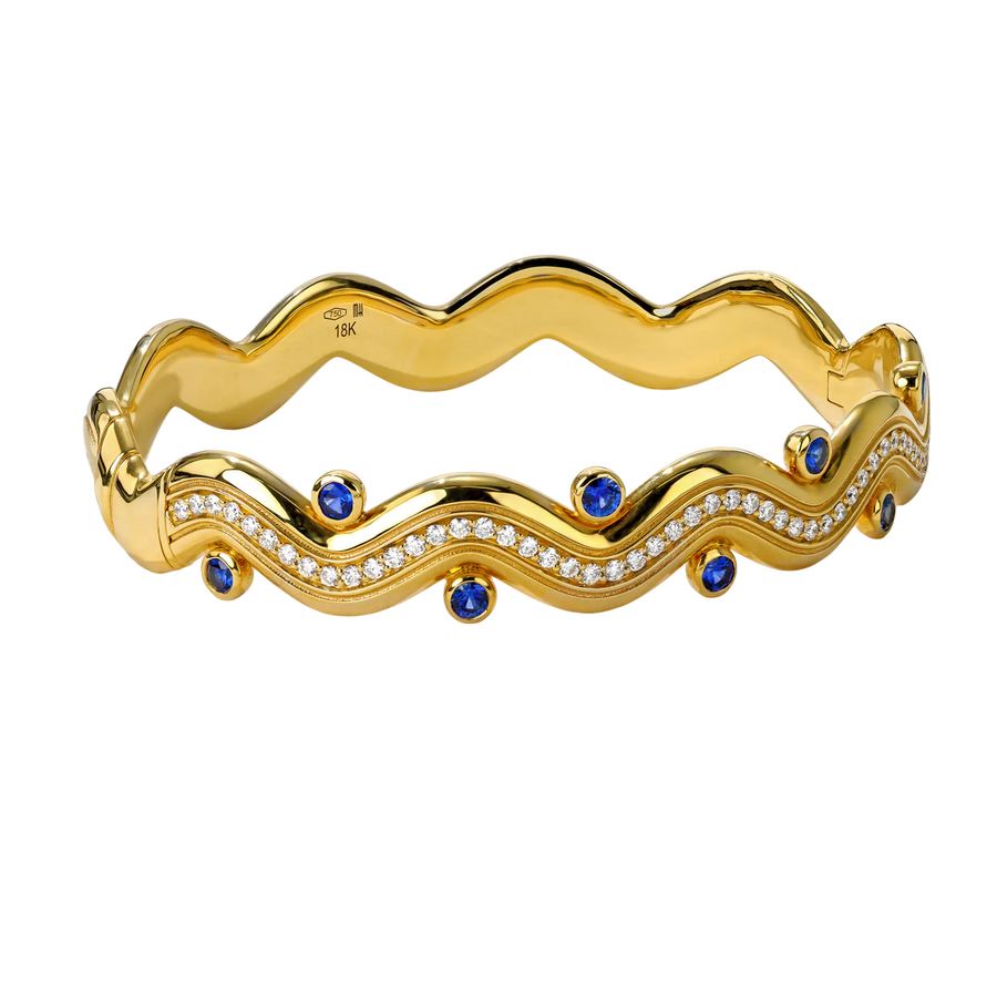 Riva 1.01ct Sapphire and 0.77ct Diamond Surge Bangle Bracelet in 18K Yellow Gold