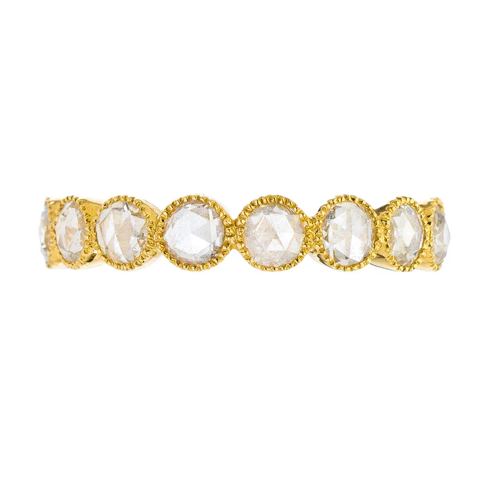 Grace 1.20ct Rose Cut Diamond Milgrain Band in 18K Yellow Gold, Size 7