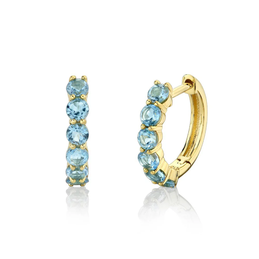 1.02ct Swiss Blue Topaz Huggie Hoop Earrings in 18K Yellow Gold