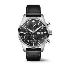41mm Pilot's Chronograph Watch with Black Dial in Stainless Steel, Strap