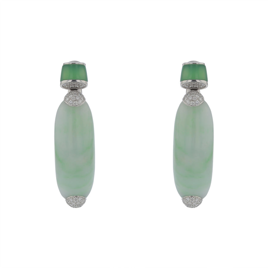 67.89ct Jade, 3.27ct Chrysoberyl and 1.27ct Diamonds Drop Earrings in 18K White Gold