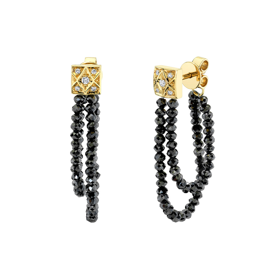 Nocturnal Splendor 9.72ct Black Diamond and 0.07ct Diamond Criss Cross Drop Earrings in 18K Yellow Gold