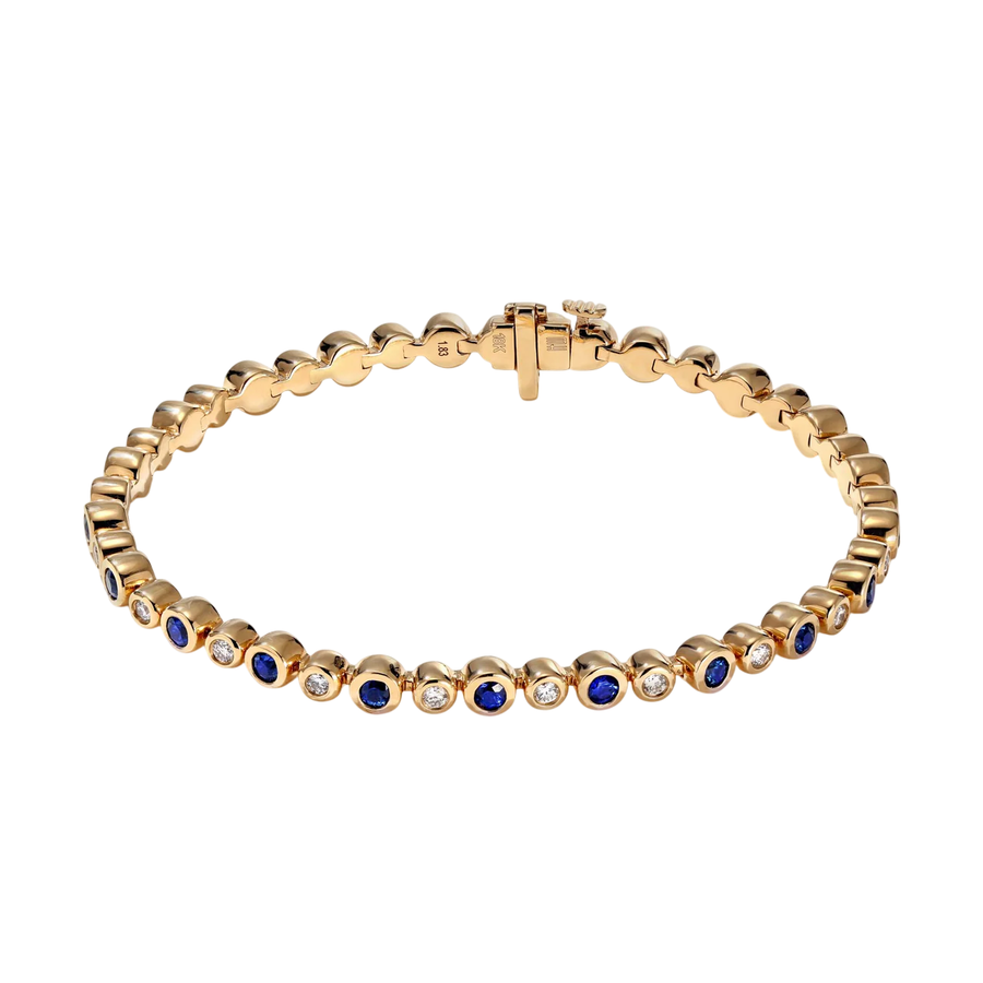 Bubbly Classic 1.41ct Sapphire and 0.70ct Diamond Tennis Bracelet in 18K Yellow Gold, 7"