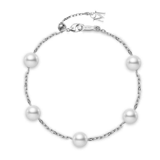 Station 5.5-6.0mm Akoya Pearl Chain Bracelet in 18K White Gold, 6-7"