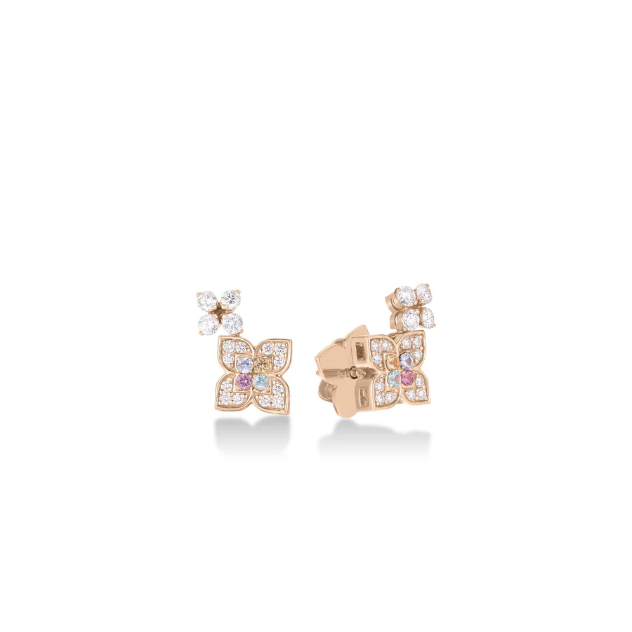 Venetian Princess Carnival 0.33ct Diamond, Blue Topaz, Citrine, Ruby, and Tanzanite Stud Earrings in 18K Rose Gold