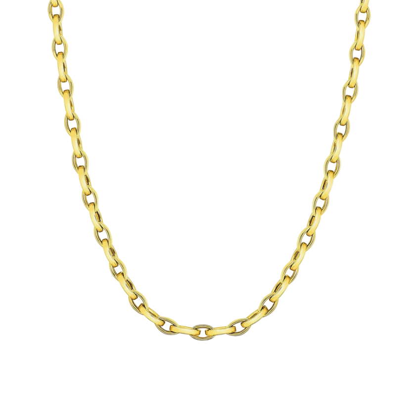 Designer Gold Almond Link Chain in 18K Yellow Gold, 18"