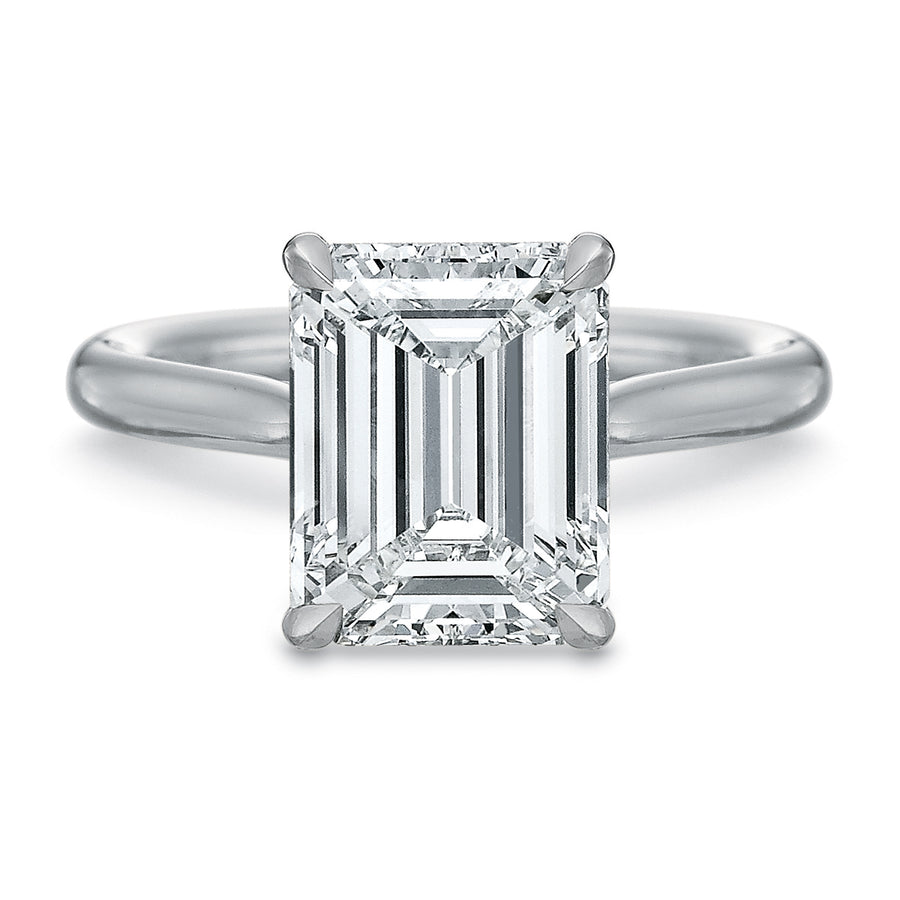 New Aire 0.15ct Diamond Solitaire Ring Semi Mount in Platinum and 18K White Gold Size 6 with 3.00ct Emerald Cut CZ Center