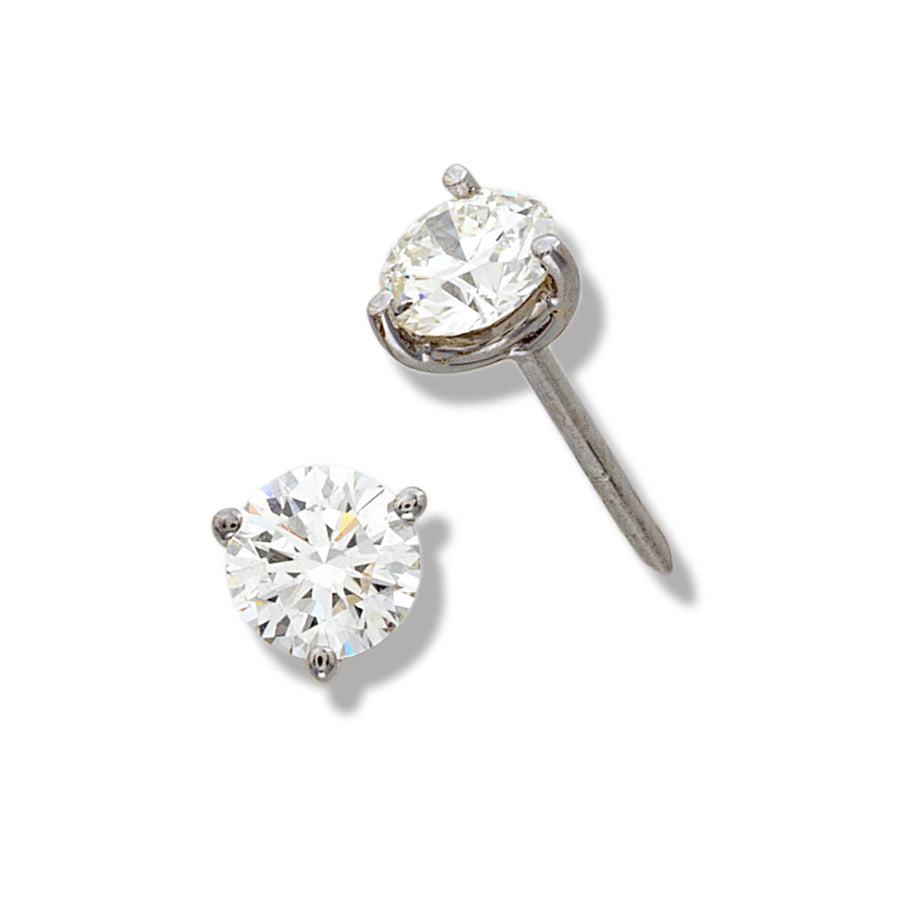 2.00ct Round Diamond 3 Prong Stud Earrings in 18K White Gold