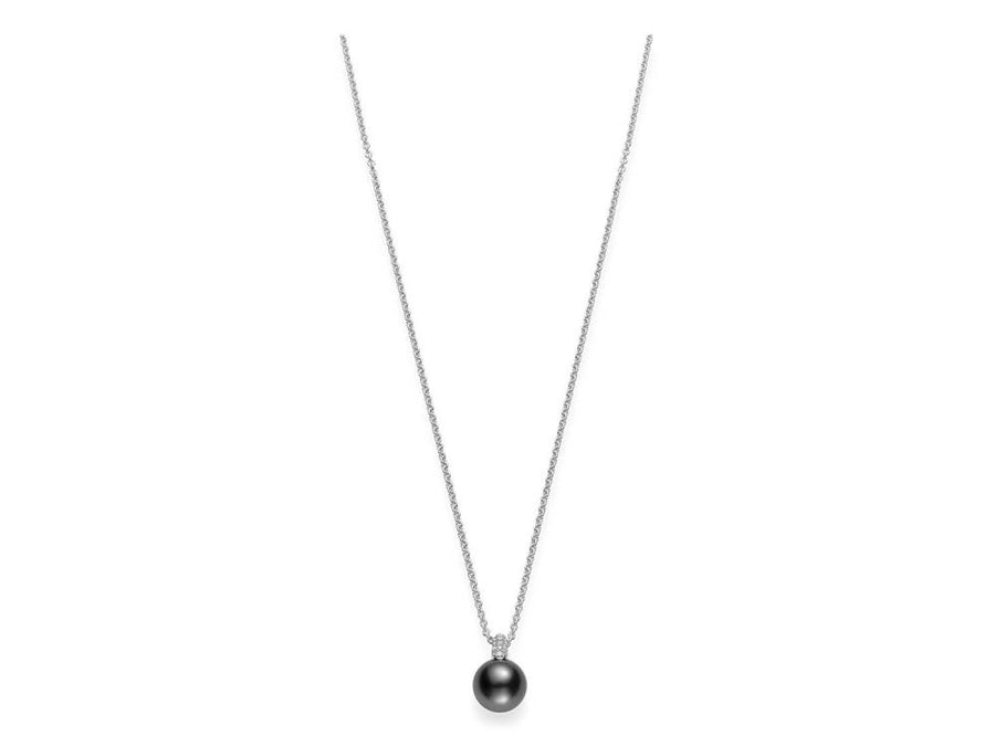 18KW 1 11MM RD A+ BLACK SOUTH SEA PEARL AND 45 FULL CUT DIAS=0.26CTS PENDANT ON 16-18" CABLE CHAIN