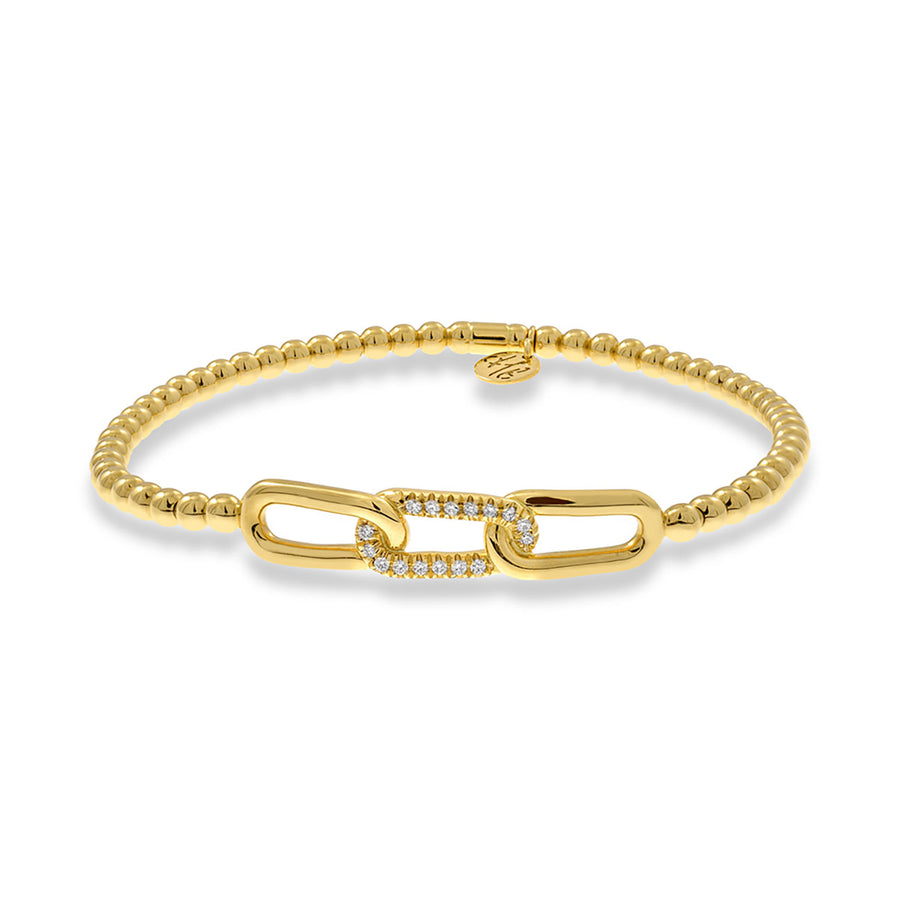 Tresore 0.10ct Diamond Paperclip Beaded Stretch Bracelet in 18K Yellow Gold